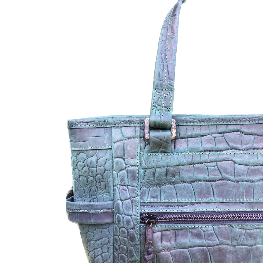 Deep Green Aventurine Green Repurposed Leather Convertible Tote Backpack