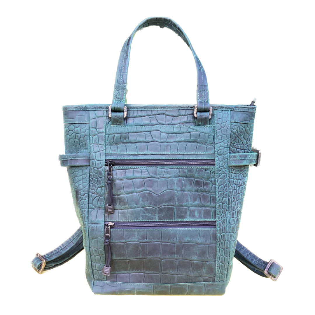 Deep Green Aventurine Green Repurposed Leather Convertible Tote Backpack