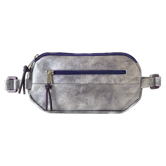 Nebula Silver Repurposed Leather Recycled Plastic Banana Crossbody Bag