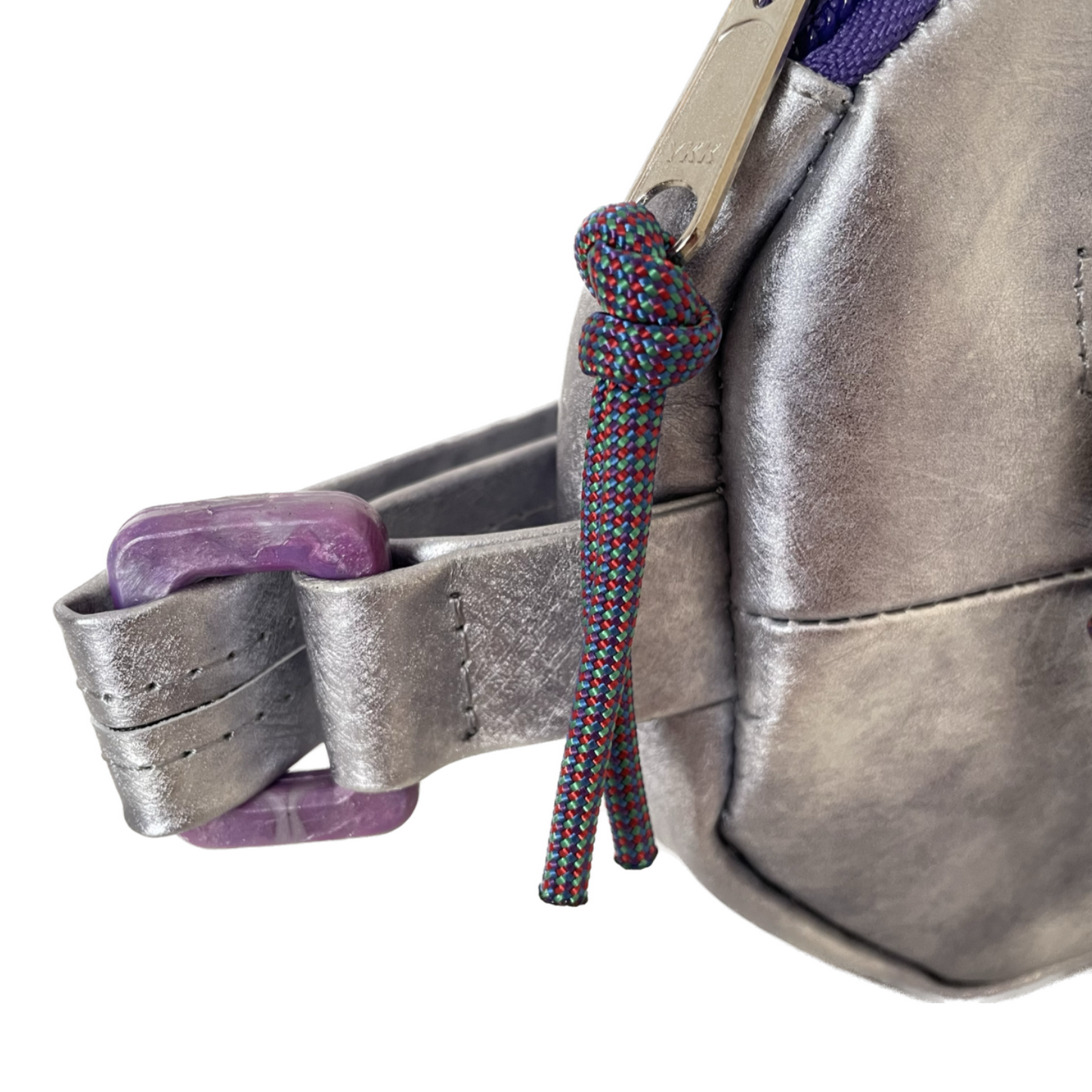 Nebula Silver Repurposed Leather Recycled Plastic Banana Crossbody Bag