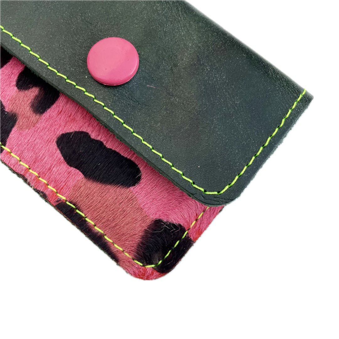 Green Cheetah Leather Coinpurse Cardholder