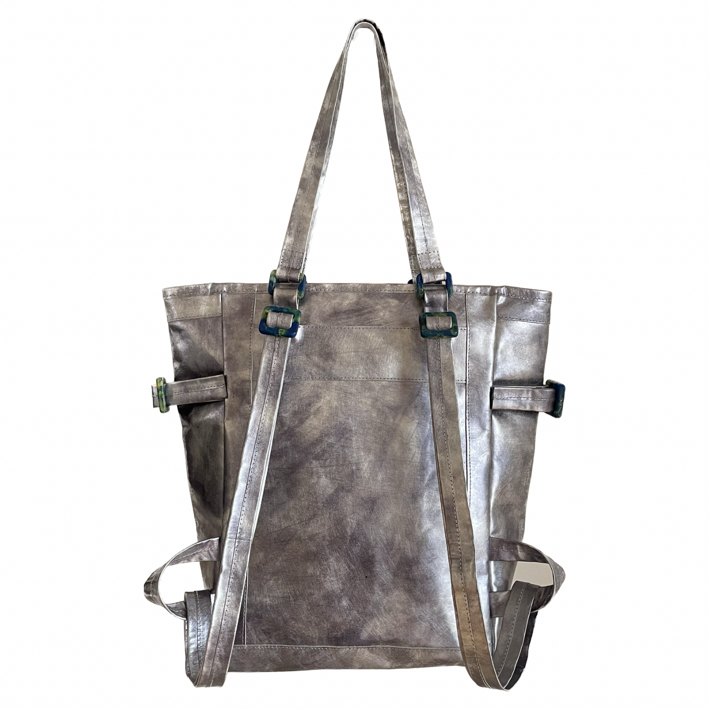 Space Odyssey Silver Repurposed Leather Tote Backpack