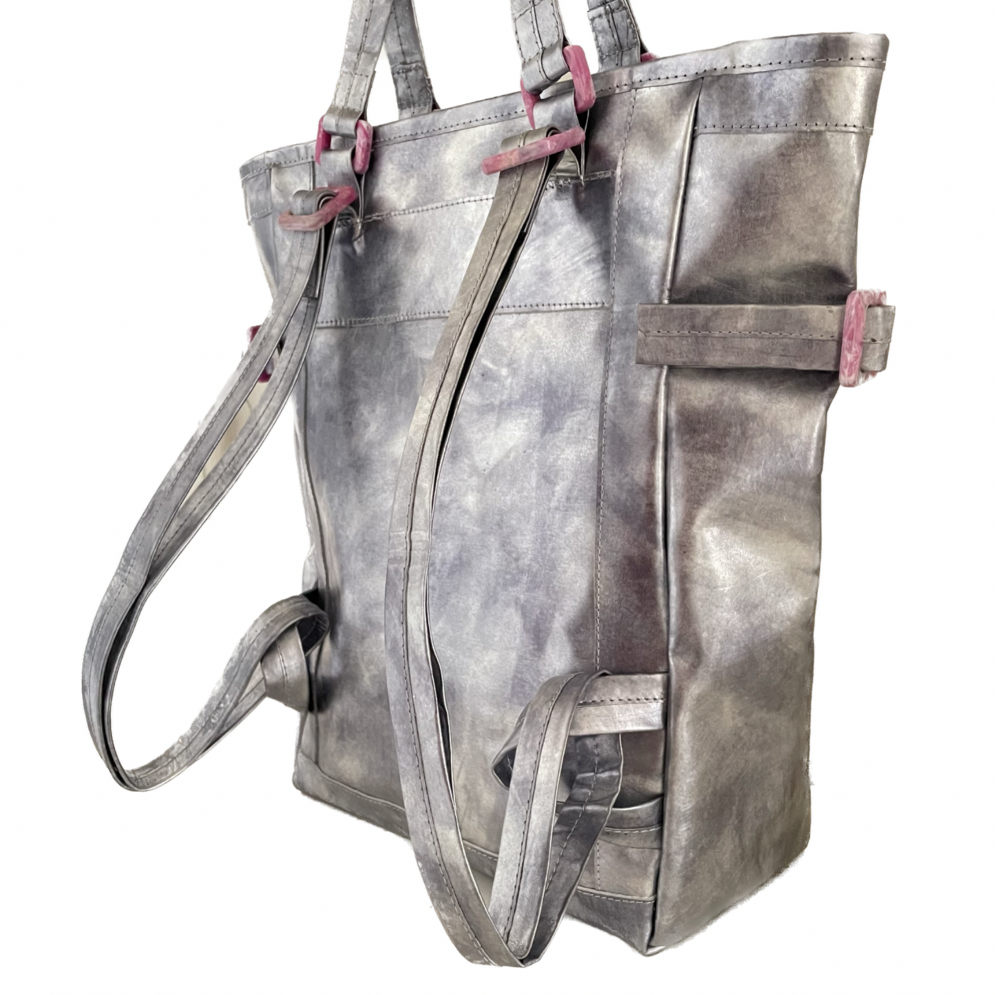 Barbarella Silver Repurposed Leather Tote Backpack Laptop Bag